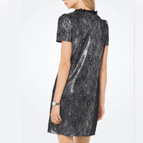Michael Kors Ruffled collar Shift dress lace with sequin embellishments dress - Picture 12 of 13